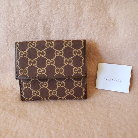 GUCCI Leather and Logo French flap wallet - Picture 1 of 4